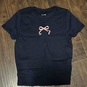 Hollister Black Tee with Pink Bow